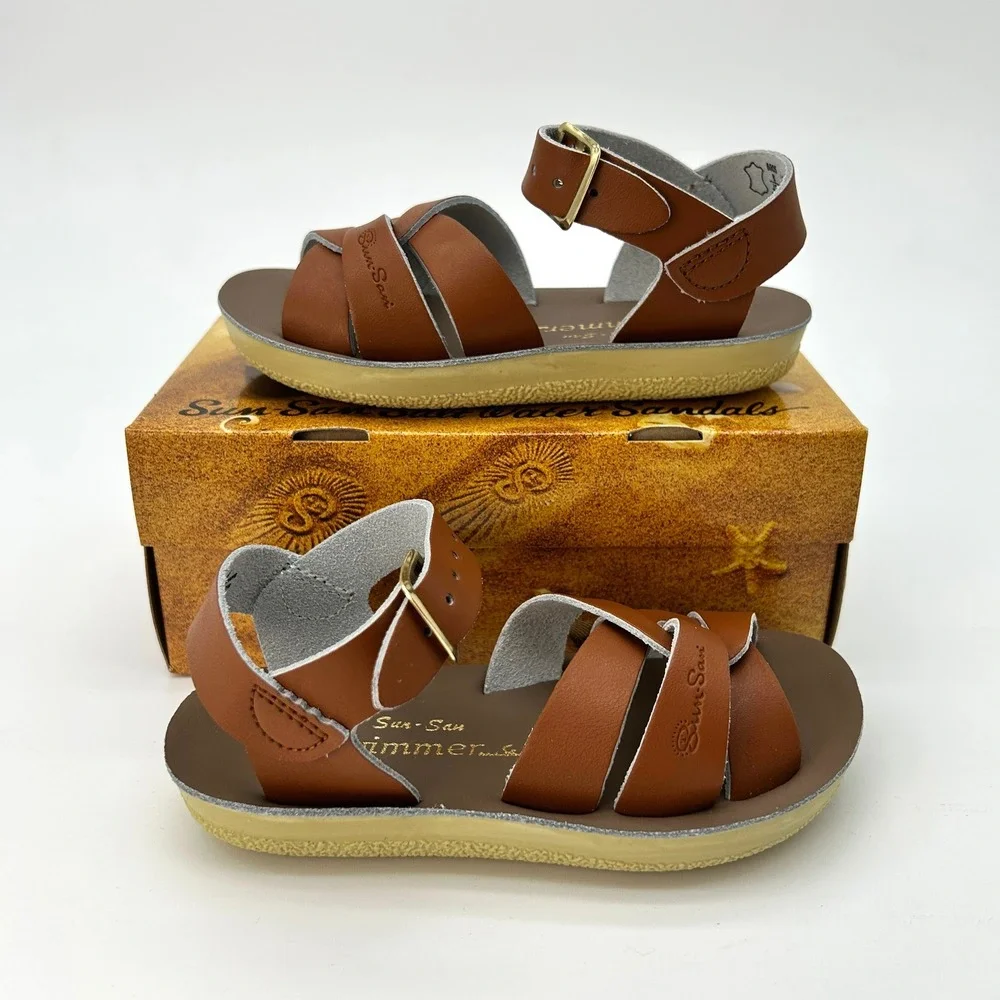 Salt Water Sandals Sun-San Swimmer Toddler Size 8 Tan Leather Water Friendly NEW